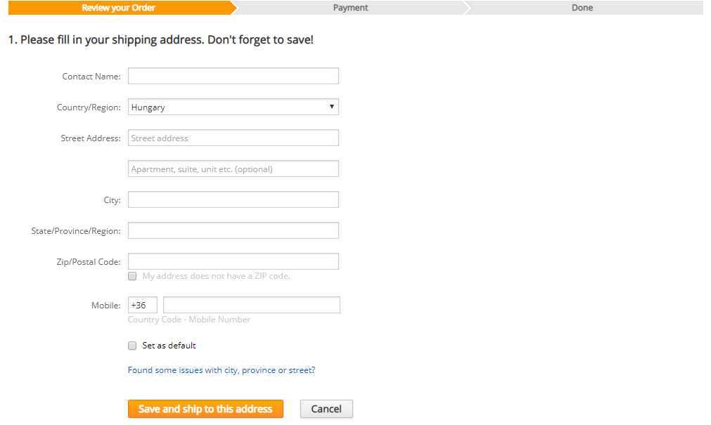 Szállítási cím rendeléskor