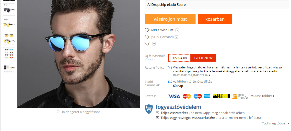 Aliexpress termékoldal részletek