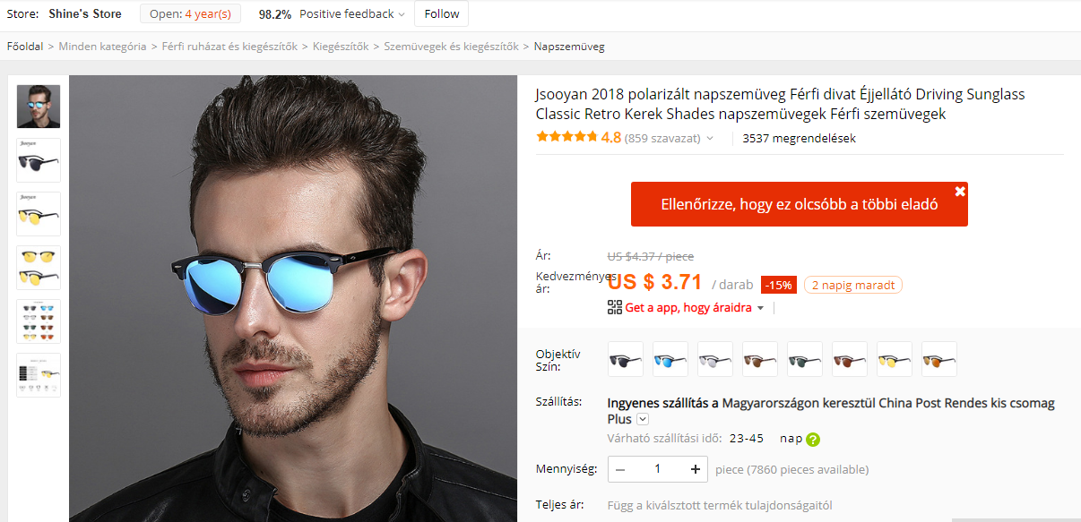 Aliexpress termékoldal